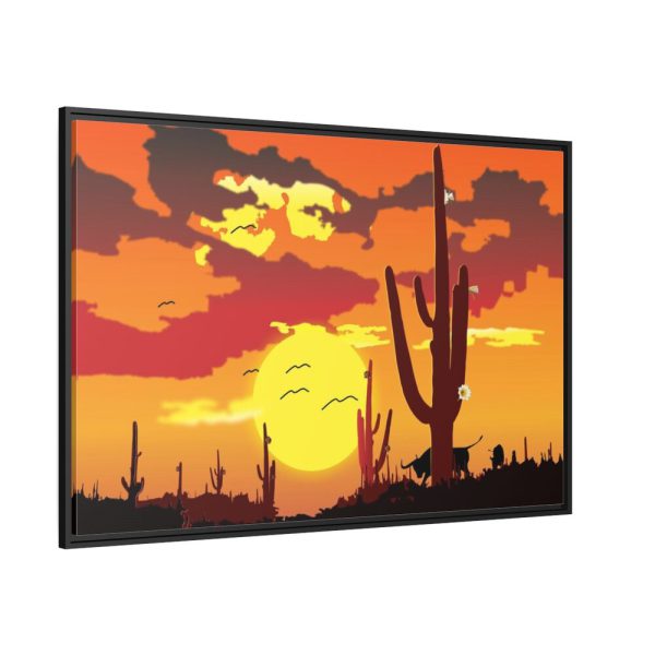 88289-730.jpg Cactus in Desert, Yellow Sky and Cow Framed Canvas