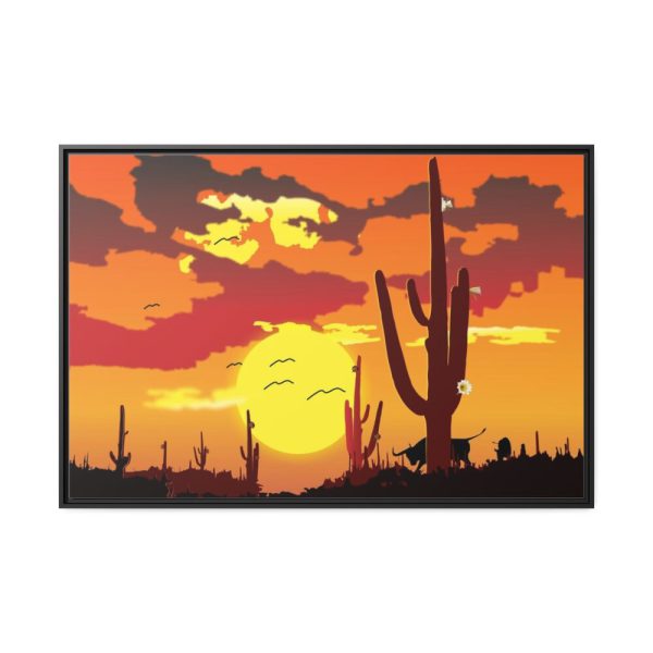 88289-731.jpg Cactus in Desert, Yellow Sky and Cow Framed Canvas