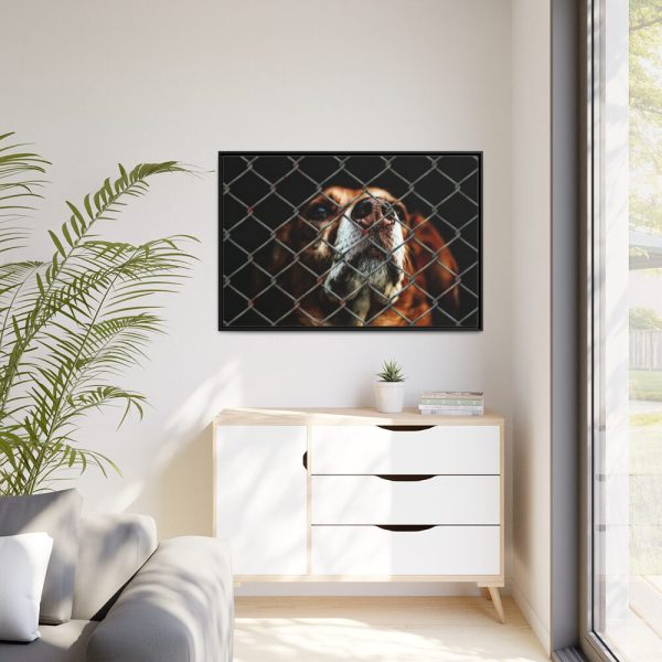 88289-8.jpg Dog Behind Wire Fence Framed Canvas
