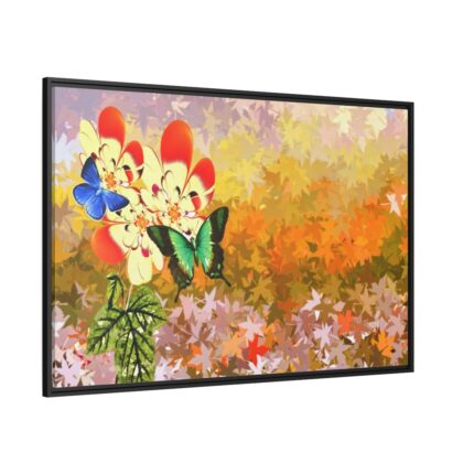 Butterflys on Flowers Background Framed Canvas