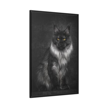 Black Silver Maine Coon Cat Sitting Framed Canvas