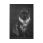 Black Silver Maine Coon Cat Sitting Framed Canvas - Image 2