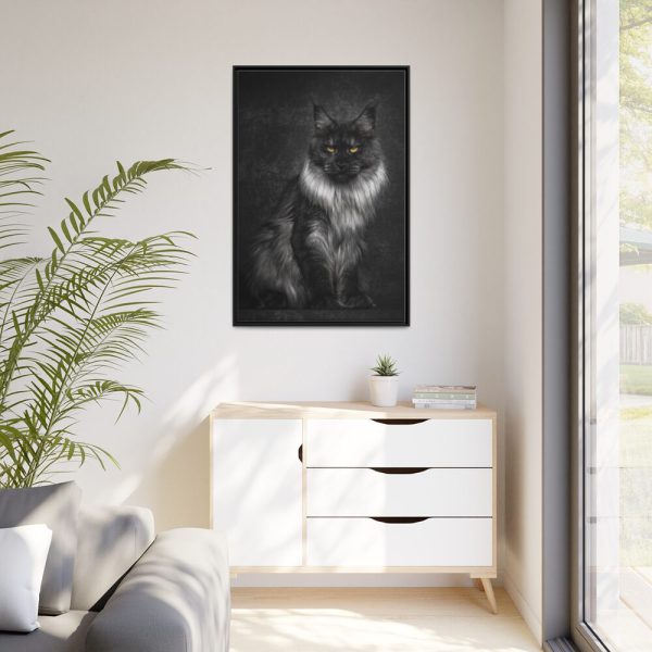 88299-98.jpg Black Silver Maine Coon Cat Sitting Framed Canvas