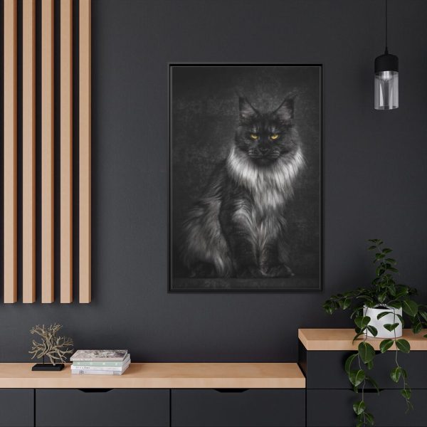 88299-99.jpg Black Silver Maine Coon Cat Sitting Framed Canvas
