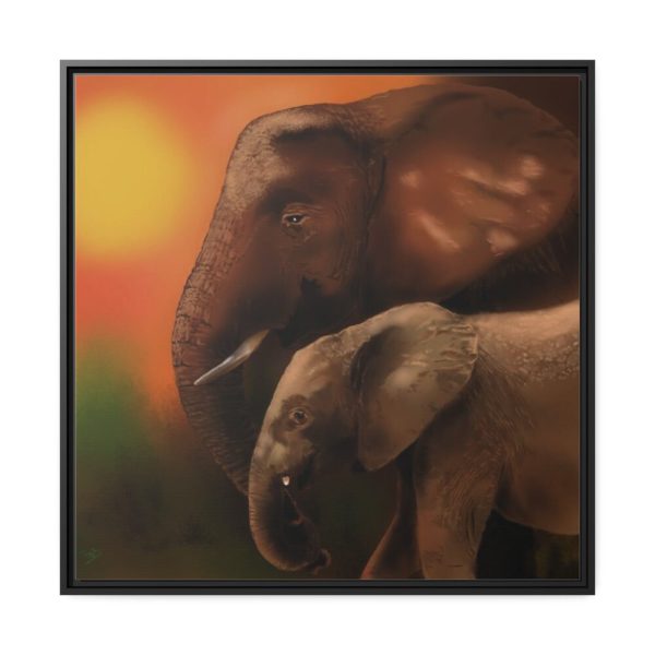 Art Elephants Sun Savannah Framed Canvas