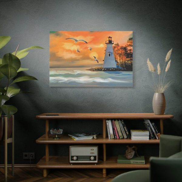 91638-1252.jpg Lighthouse Seagulls and a Beautiful Sky Standard Canvas