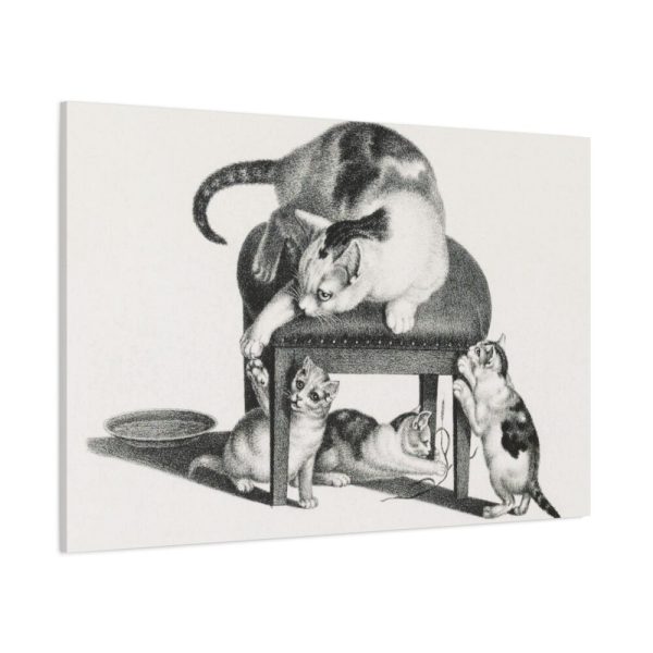 Domestic Cat on a Stool and Three  Kittens by Gottfried Mind Standard Canvas