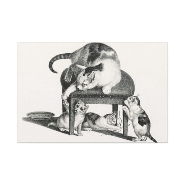 Domestic Cat on a Stool and Three  Kittens by Gottfried Mind Standard Canvas