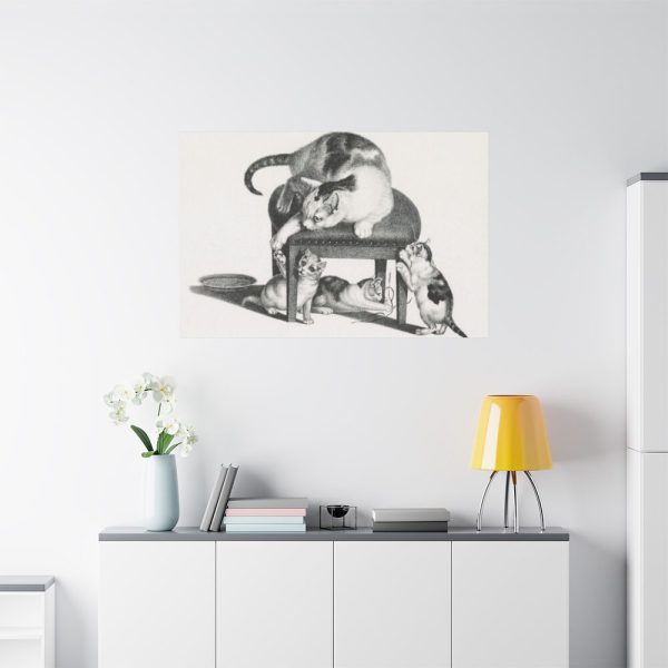 Domestic Cat on a Stool and Three  Kittens by Gottfried Mind Standard Canvas