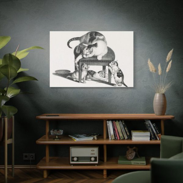 Domestic Cat on a Stool and Three  Kittens by Gottfried Mind Standard Canvas