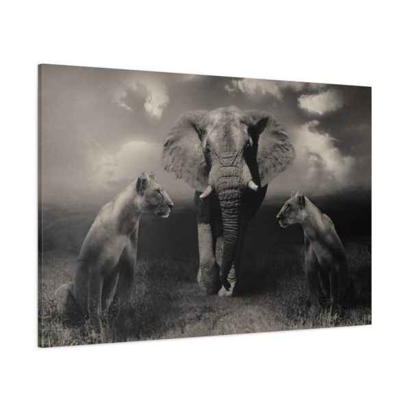 91638-280.jpg Big Elephant with Two Lion Standard Canvas