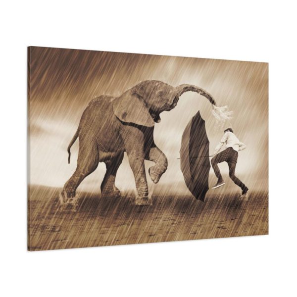 91638-560.jpg Elephant Play on the Rain with Umbrella Standard Canvas
