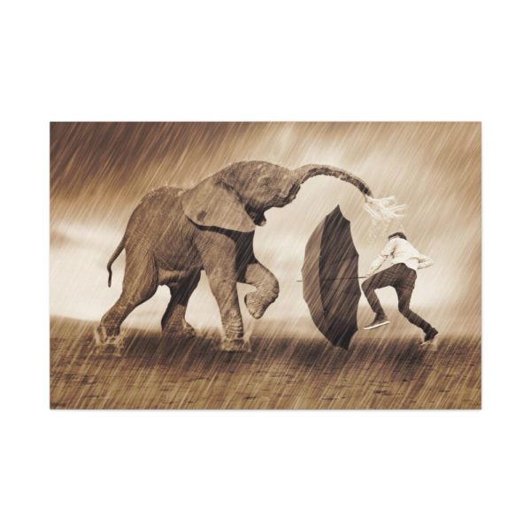 91638-561.jpg Elephant Play on the Rain with Umbrella Standard Canvas