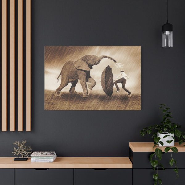 91638-563.jpg Elephant Play on the Rain with Umbrella Standard Canvas