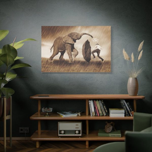 91638-564.jpg Elephant Play on the Rain with Umbrella Standard Canvas