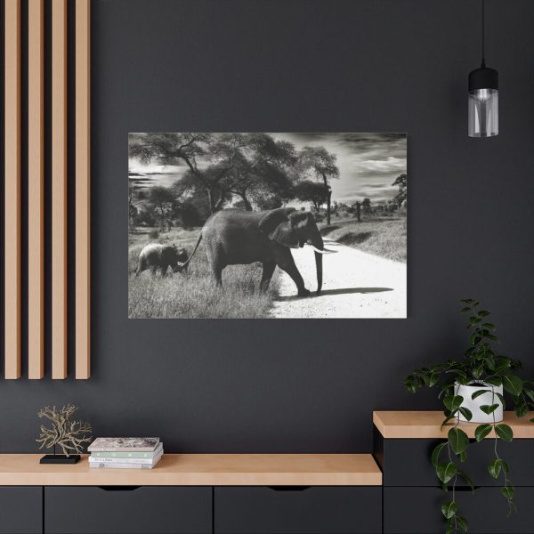 91638-578.jpg Mother and Baby Elephant on the Road Standard Canvas