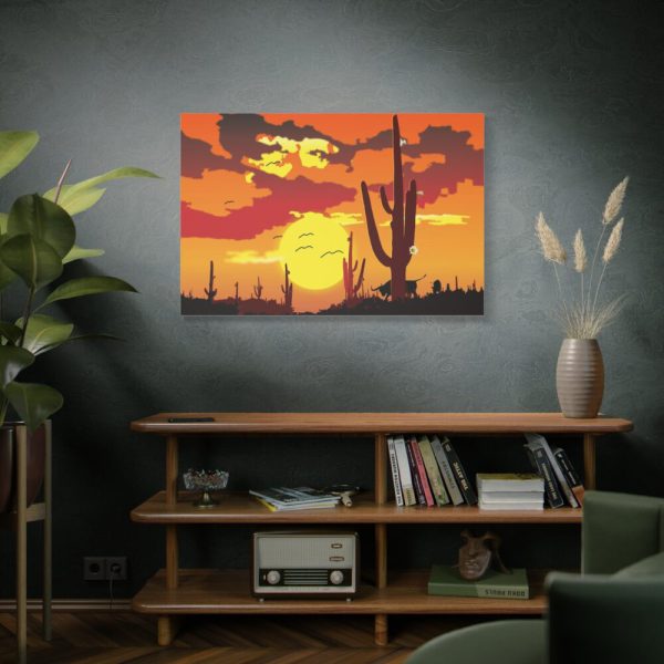 91638-739.jpg Cactus in Desert, Yellow Sky and Cow Standard Canvas