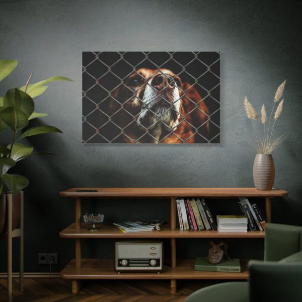 91638-9.jpg Dog Behind Wire Fence Standard Canvas