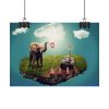 92369-6.jpg Elephant and Giraffe Illustration Poster