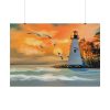 92408-1213.jpg Lighthouse Seagulls and a Beautiful Sky Poster