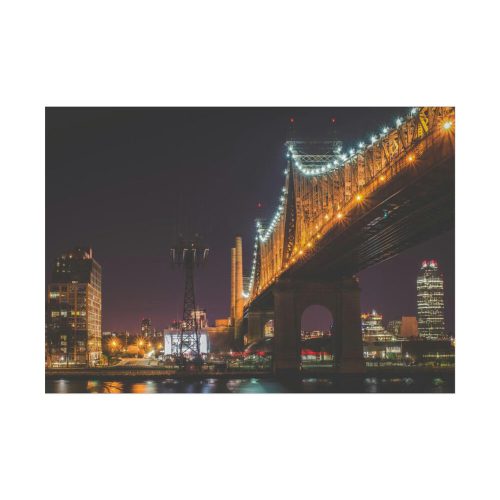 A Well-lit Bridge at Nightfall Across the Waters Poster