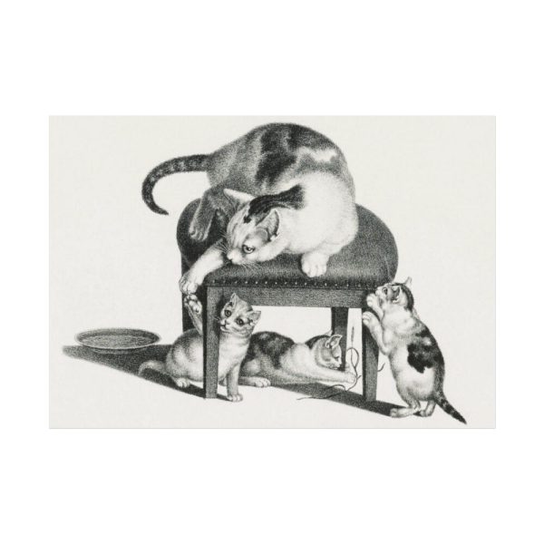 92408-172.jpg Domestic Cat on a Stool and Three Kittens by Gottfried Mind Poster