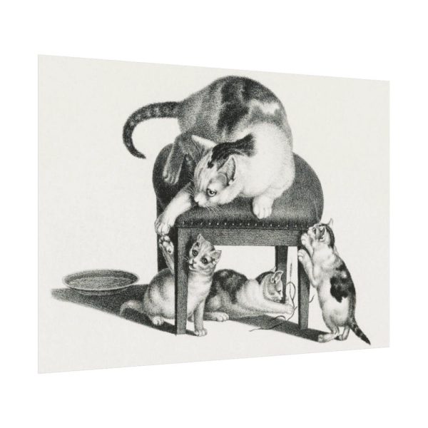 92408-174.jpg Domestic Cat on a Stool and Three Kittens by Gottfried Mind Poster