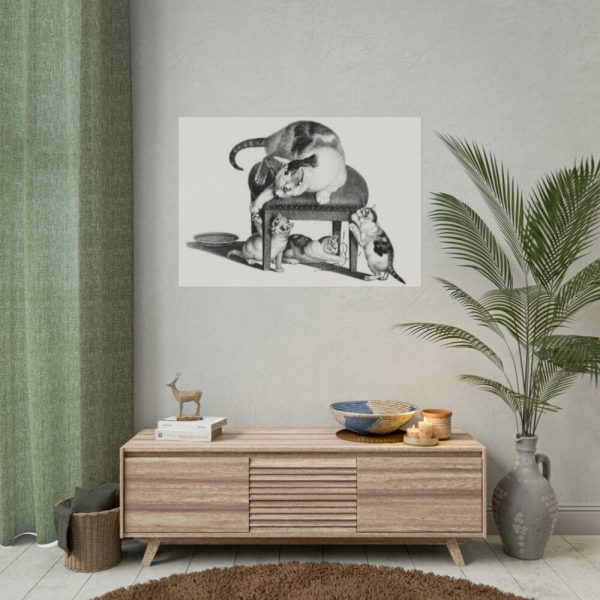 92408-175.jpg Domestic Cat on a Stool and Three Kittens by Gottfried Mind Poster