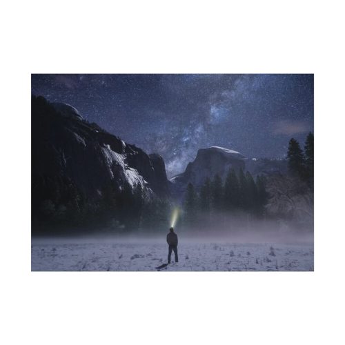 Person Facing Towards Snow Mountains Poster