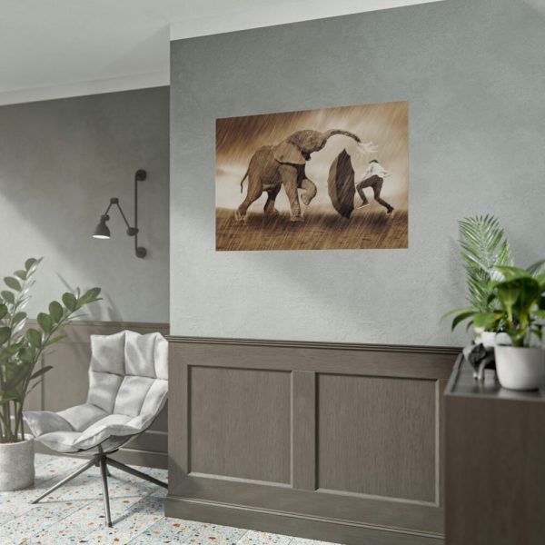 92408-531.jpg Elephant Play on the Rain with Umbrella Poster