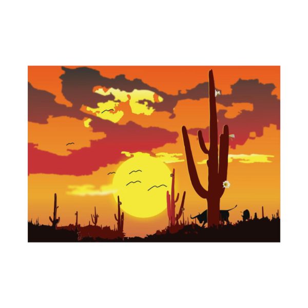 92408-702.jpg Cactus in Desert, Yellow Sky and Cow Poster