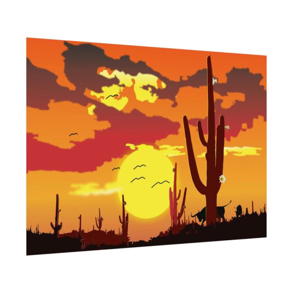 92408-704.jpg Cactus in Desert, Yellow Sky and Cow Poster