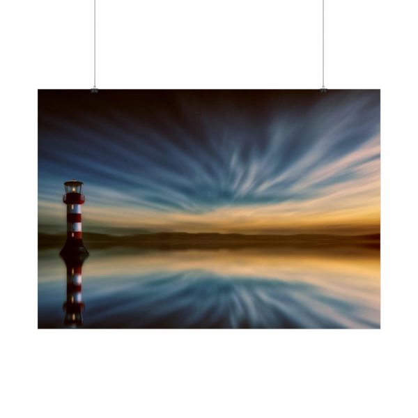 92409-1023.jpg Water Reflection and Lighthouse in Dusk Poster