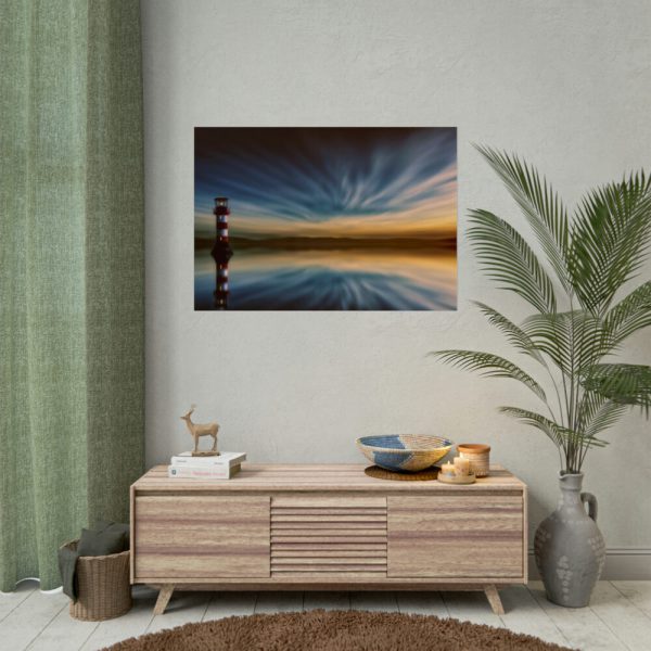 92409-1025.jpg Water Reflection and Lighthouse in Dusk Poster