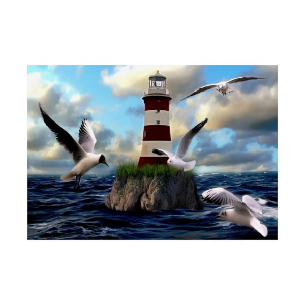 Lighthouse and Seagulls Poster