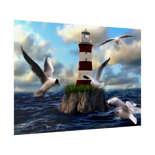 Lighthouse and Seagulls Poster