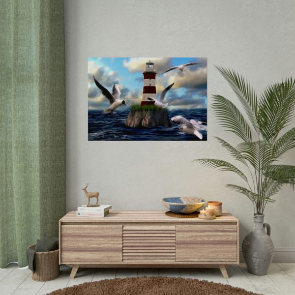 Lighthouse and Seagulls Poster