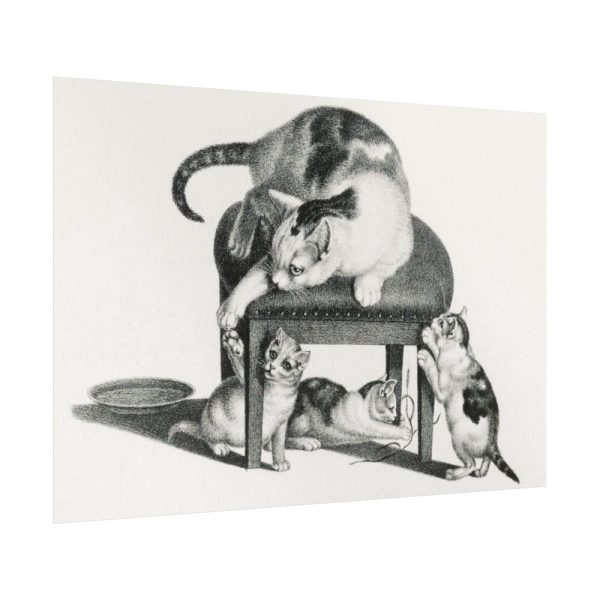 92409-174.jpg Domestic Cat on a Stool and Three Kittens by Gottfried Mind Poster