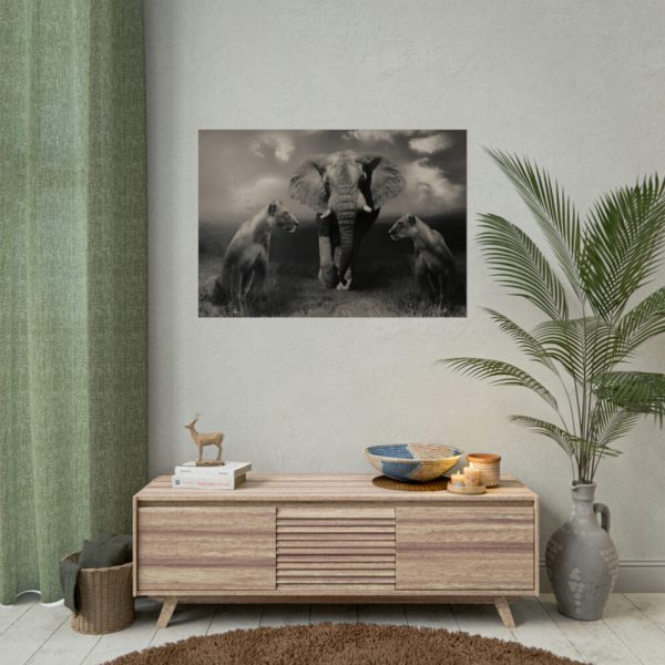 92409-240.jpg Big Elephant with Two Lion Poster