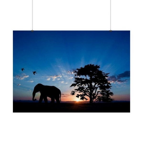 92409-243.jpg Elephant and Sunset Poster