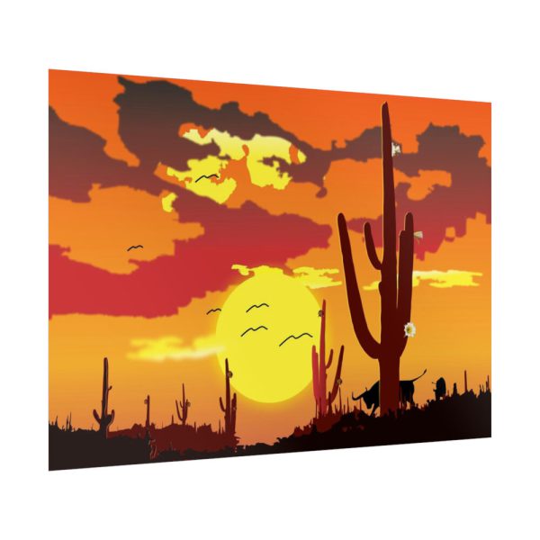 92409-694.jpg Cactus in Desert, Yellow Sky and Cow Poster