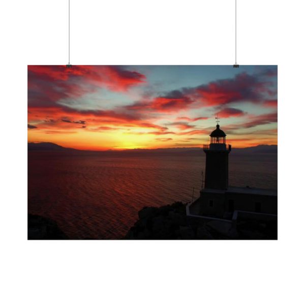 92409-998.jpg Lighthouse and Red Sky in the Morning Poster