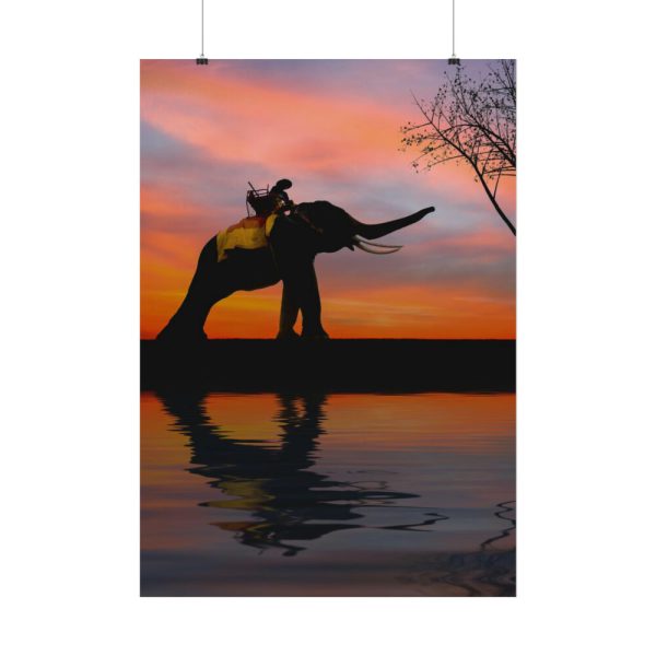 Silhouette Elephant and Kid Poster