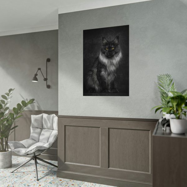 Black Silver Maine Coon Cat Sitting Poster