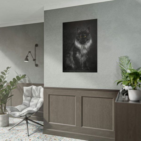Black Silver Maine Coon Cat Sitting Poster
