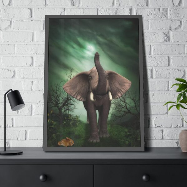 93830-115.jpg Elephant Hare Trees Fantasy Framed Poster