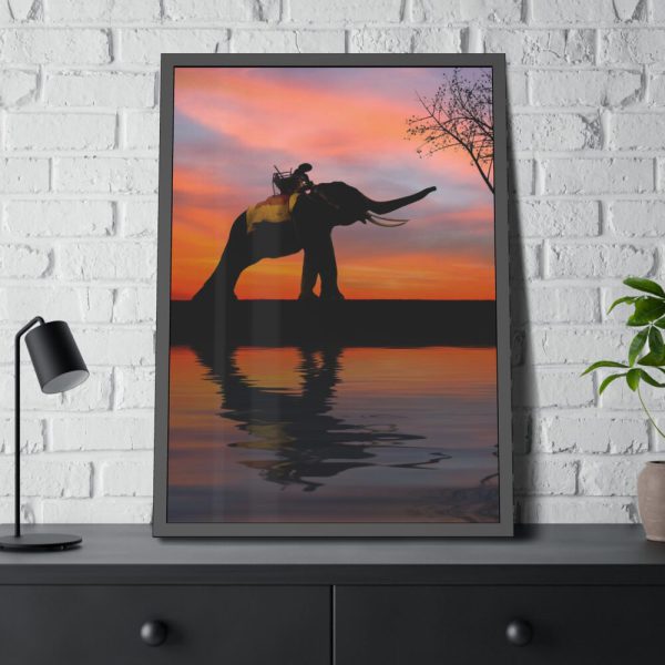93830-123.jpg Silhouette Elephant and Kid Framed Poster