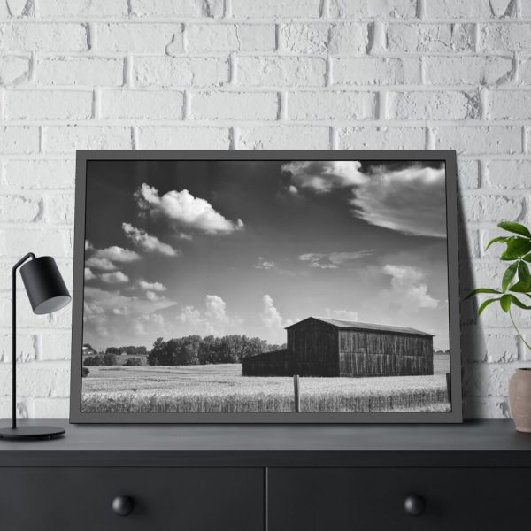 93854-1039.jpg Black and White Barn Framed Poster