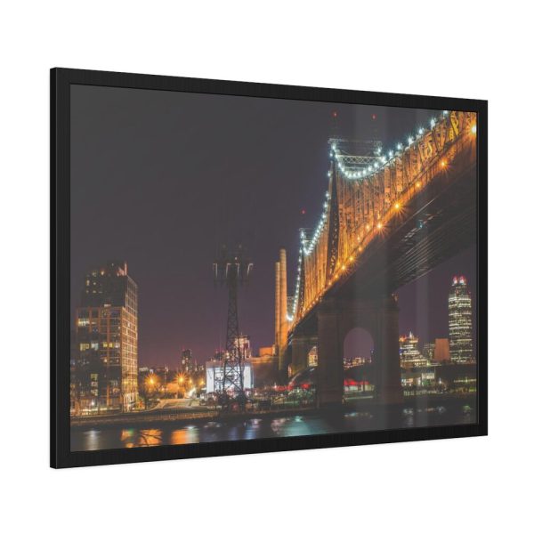 93854-1089.jpg A Well-lit Bridge at Nightfall Across the Waters Framed Poster
