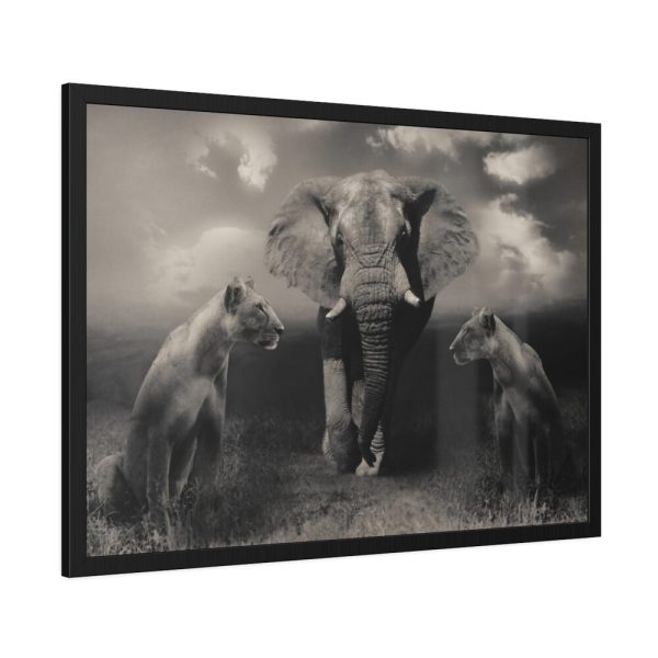 93854-257.jpg Big Elephant with Two Lion Framed Poster